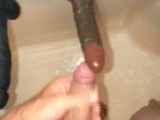 shower masturbation with some ass to mouth using suction cup dildos 3/16