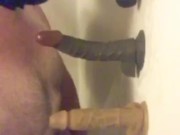 shower masturbation with some ass to mouth using suction cup dildos 5/16