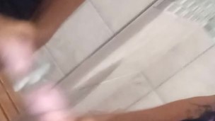 Stroking my bbc in planet fitness bathroom with cumshot 