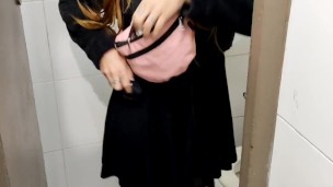 Bad girl doing bad things at public bath - pissing