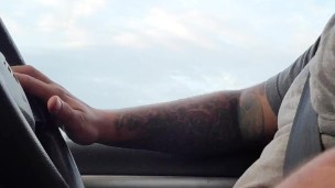 Country boy bates in his truck on the highway