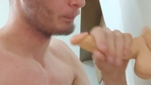 Giving a handjob and an amazing blowjob with spit close up view