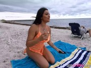 My hot latina stepsister pulls up her skirt & lets me slide inside her on public beach! - Serena Santos - 2/16