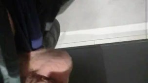 Jerked off his big dick in a public place before departure