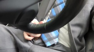 Suited hunk public car parking lot cum