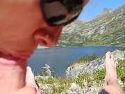 Public blowjob at the mountain lake - cum swallow 5/16