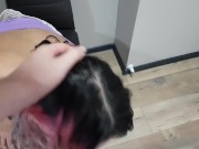 A hot brunette gave herself to a neighbor and he cums on her soles 1/16