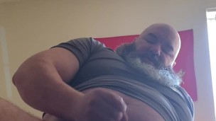 Big, Muscular Marine jerking off on bed