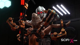 Sci-Fi BDSM. Sex android fucks hard a hot cuffed hottie in restraints