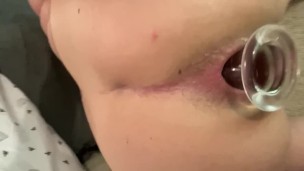 Shooting glass plug out of my gaped ass😧🤤