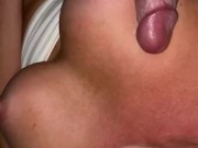 POV Cum on my tits 💦 Using a massage wand to make himself spurt on my big tits while I use my toy!  9/16