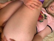 Blonde with a young face enjoys every drop of cum on her body 7/16