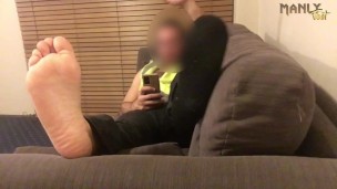 TRADIE TEMPTATION - TIME TO TEASE - AUSSIE TRADIES BEAUTIFUL FEET AND STROKING STRONG COCK - HI VIS