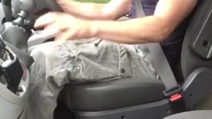 Muscular trucker jerks off and cums while driving