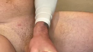 Dildo deep inside me and stroking my Cock and shooting 