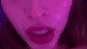 Spitting on dildo and fucking my cum dripping pussy