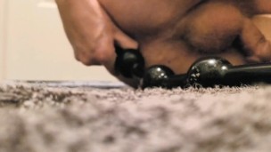 Gaped by large black ball toy deep anal fisting