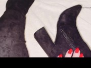 Feet teasing in tall boots then showing my thong and pussy!  1/16