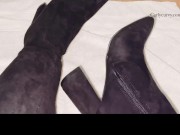 Feet teasing in tall boots then showing my thong and pussy! 