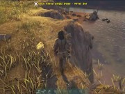 girl alone in the woods wanting to get the loot and holding the pickaxe 13/16