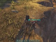 girl alone in the woods wanting to get the loot and holding the pickaxe 14/16