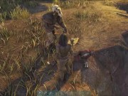 girl alone in the woods wanting to get the loot and holding the pickaxe 16/16