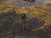 girl alone in the woods wanting to get the loot and holding the pickaxe 7/16