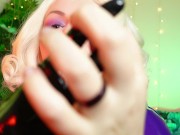 ASMR wearing latex rubber gloves - beautiful hot blonde MILF teasing close up