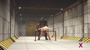 Sci-fi BDSM in the bunker with a sexy young cuffed blonde with many boobs