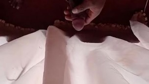 Massaging cock after masturbation cum