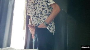 johnholmesjunior in open window solo show with huge pre cum and massive cum load neighbours watch