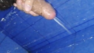 Horny guy jerking in the shower moaning and cumming a lot