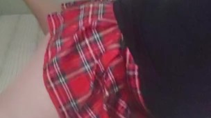 Penile peek a boo in a short skirt