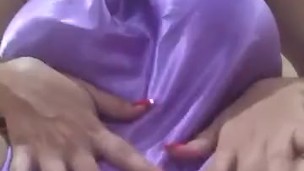 Playing with and caressing myself in my new silk dress 