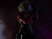 sexy LATEX rubber MILF in glasses with blonde hair seduce you in smoke