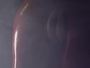sexual pin up fetish model slowly teasing in oily shiny sex costume - halloween video