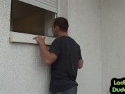 Pegging doms toy male ass in bathroom 2/16