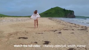 JuliaSmithMeow in micro bikini on public beach
