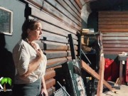 The Nosey Neighbor gets tied up, gags on cock and gets DOUBLE STUFFED in dungeon!