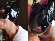 MILF with the catwoman mask sucks off her husband & gets a huge load on his face then licks the cum 10/16