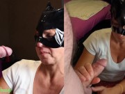 MILF with the catwoman mask sucks off her husband & gets a huge load on his face then licks the cum 4/16