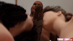 sexy trans woman deep throats BBC in the back of the club