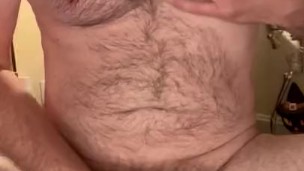 Hairy Daddy Naked and Jerking Off with Cum