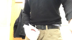 Public bathroom jerk-off and cum, I have some time in between appointments so I jerk off.