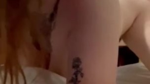 BBW riding dildo on the head board