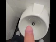 SLOW MOTION johnholmesjunior shooting cum load in busy mens bathroom in slow motion