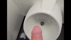 SLOW MOTION johnholmesjunior shooting cum load in busy mens bathroom in slow motion