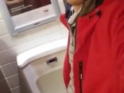 SLOW MOTION johnholmesjunior shooting massive cumload in busy mens bathroom in slow motion