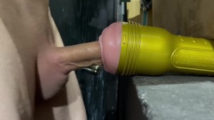 Big cock bangs toy in garage