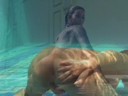 Slight pussy rubbing by Heidi Van Horny on poolside 10/16